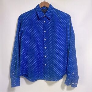 Ralph Lauren 90’s blue polkadot button down 100% silk top long sleeve small